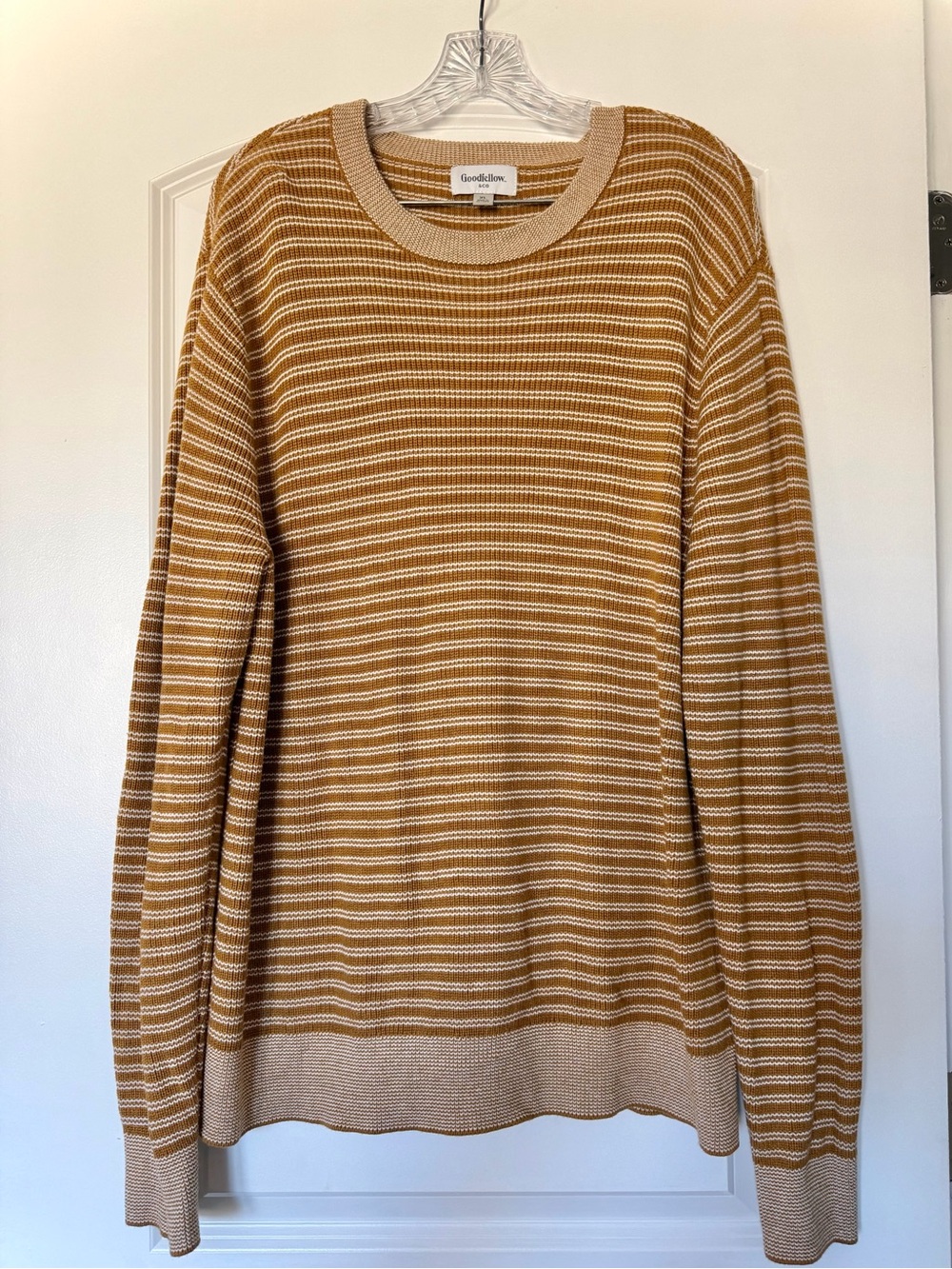 Goodfellow & Co Men's Tan and White Striped Crewneck Sweater